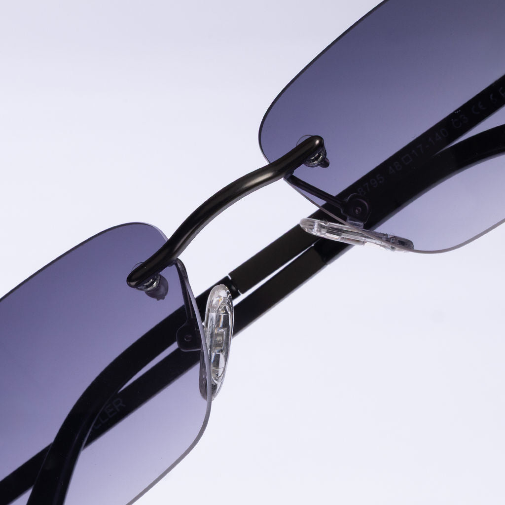 Tom Miller Select 011 rectangle sunglasses, black & silver frame, black lens