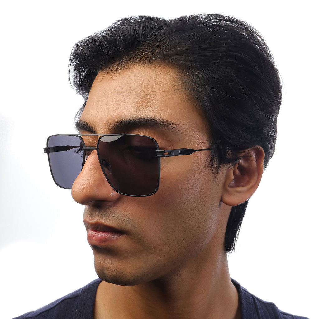 Tom Miller Elite 007 square sunglasses, black frame, black lens #Frame Color_Black / Black Lens