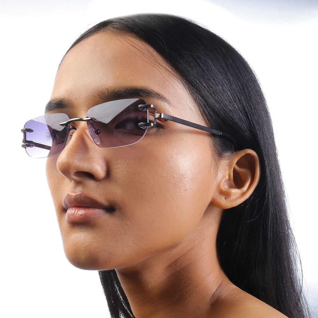 Tom Miller Select 011 rectangle sunglasses, black & silver frame, black lens