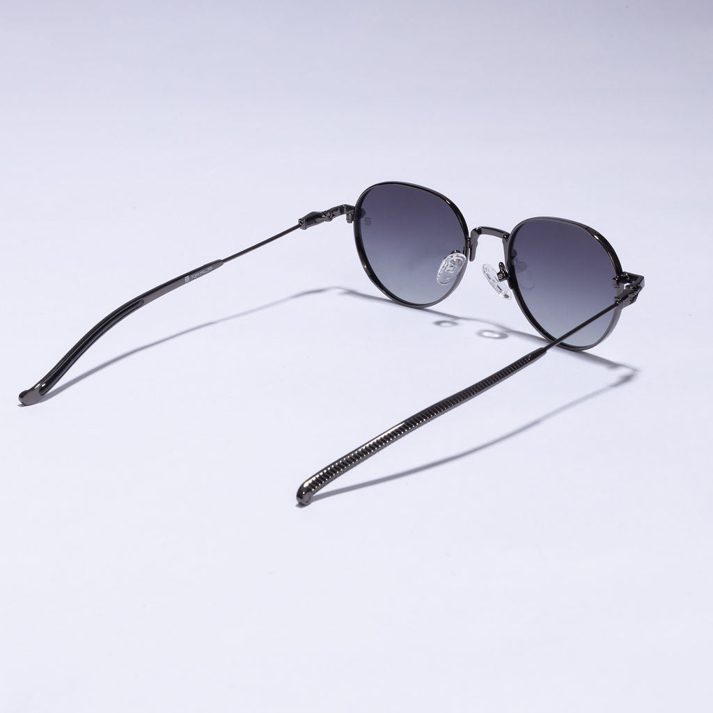 Tom Miller Select 005 round sunglasses, gunmetal frame, grey lens #Frame Color_Gun Metal / Grey