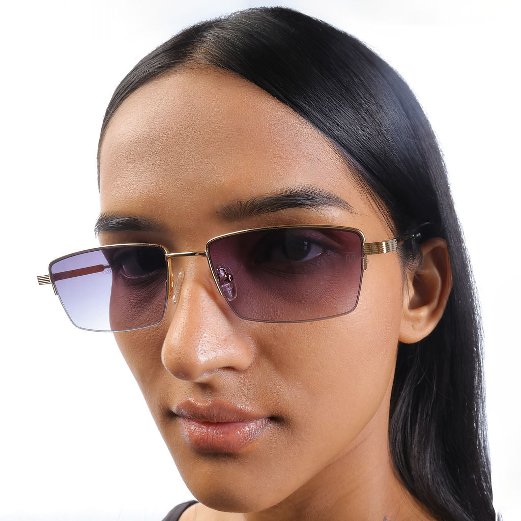 Tom Miller Select 001 rectangle sunglasses, gold frame, grey lens #Frame Color_Gold / Grey Lens