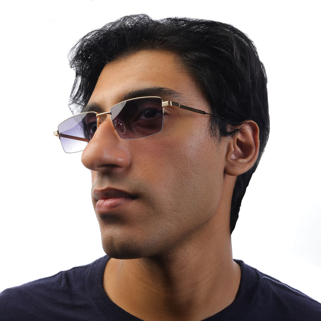 Tom Miller Select 001 rectangle sunglasses, gold frame, grey lens #Frame Color_Gold / Grey Lens