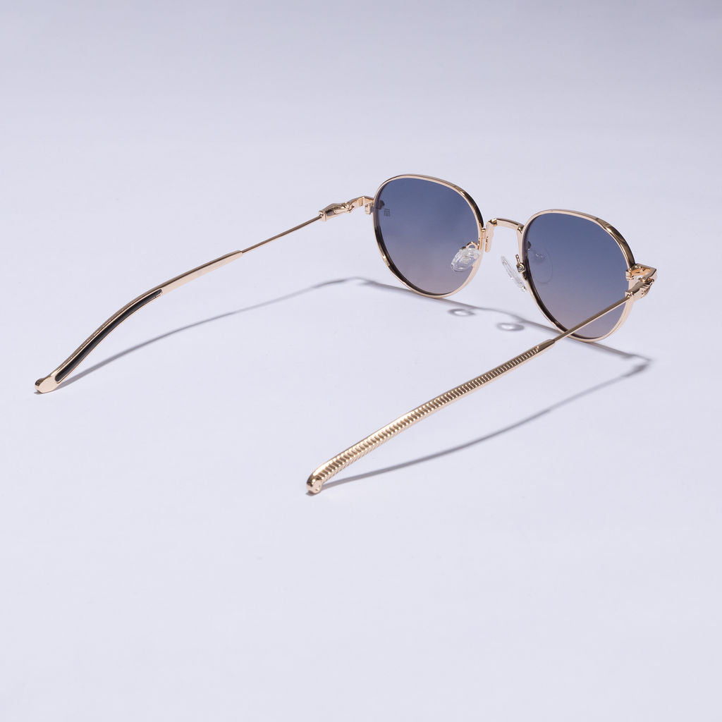 Tom Miller Select 005 round sunglasses, gold frame, blue lens #Frame Color_Gold / Blue