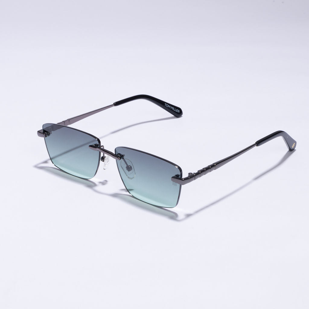 Tom Miller Select 003 rectangle sunglasses, gunmetal frame, green lens #Frame Color_Gun Metal / Green Lens