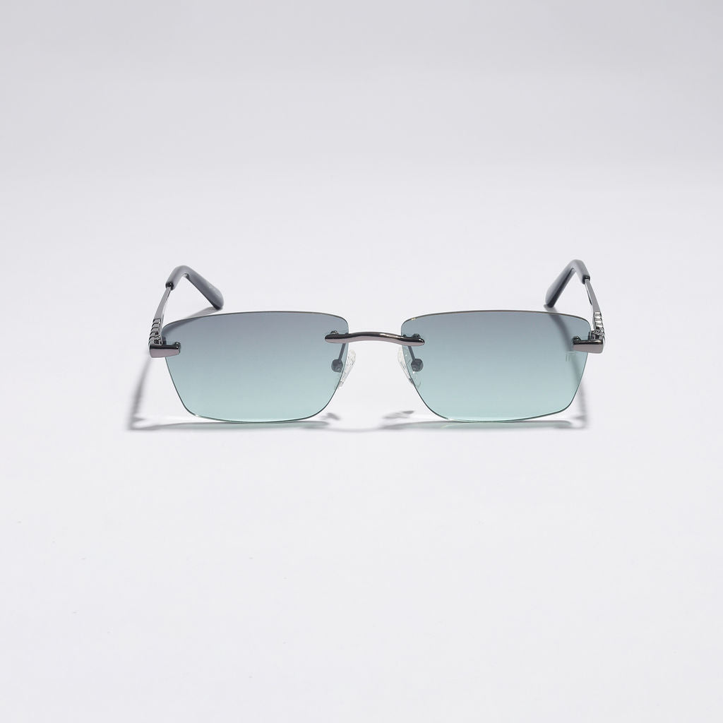 Tom Miller Select 003 rectangle sunglasses, gunmetal frame, green lens