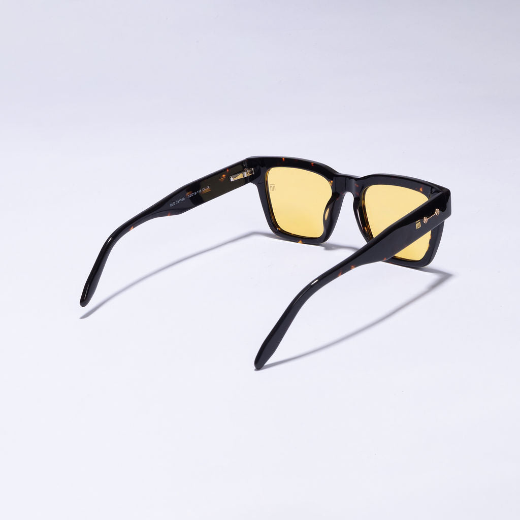 Tom Miller Elite 016 rectangle sunglasses, tortoiseshell frame, yellow lens