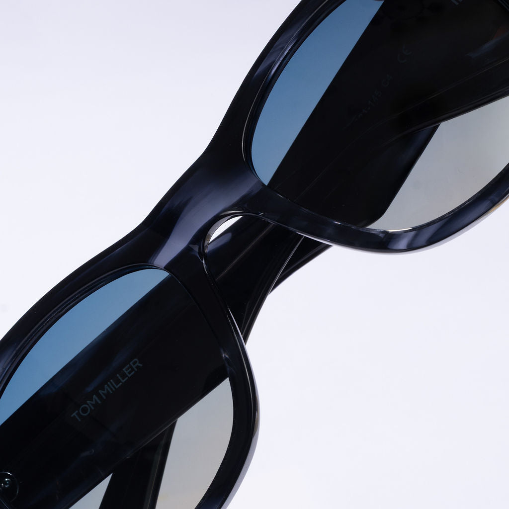 Tom Miller Elite 018 wayfarer sunglasses, black frame, blue lens #Eyewear frame color_Black / Blue