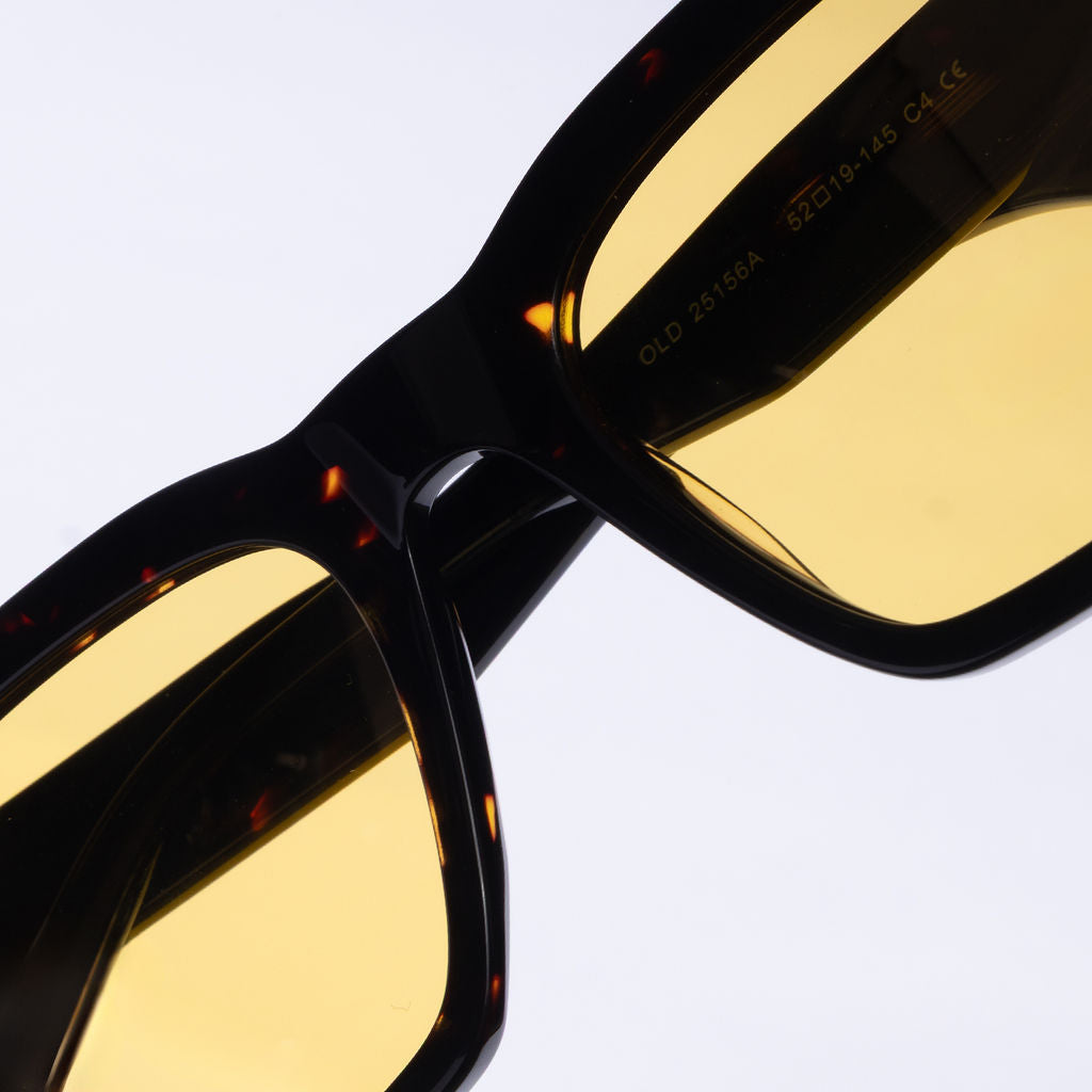 Tom Miller Elite 016 rectangle sunglasses, tortoiseshell frame, yellow lens