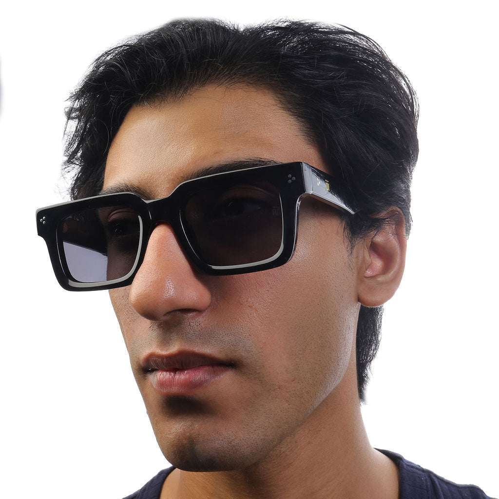 Tom Miller Elite 006 square sunglasses, black frame, black lens #Frame Color_Black / Black Lens