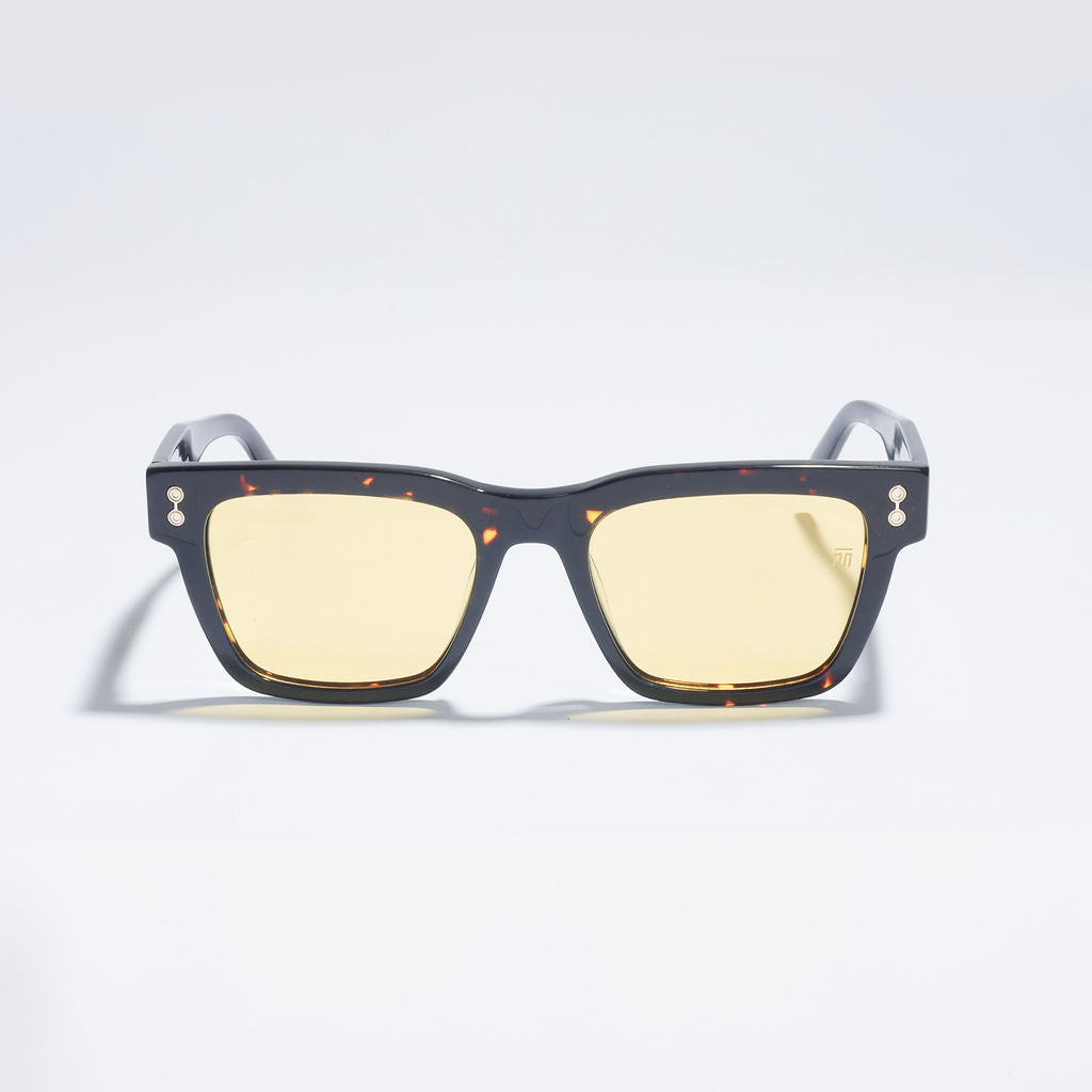 Tom Miller Elite 016 rectangle sunglasses, tortoiseshell frame, yellow lens