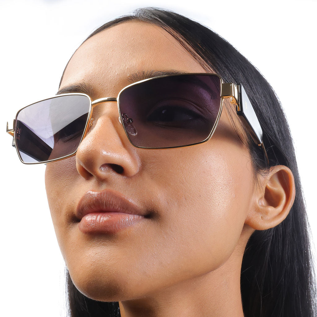 Tom Miller Elite 004 rectangle sunglasses, gold frame, grey lens