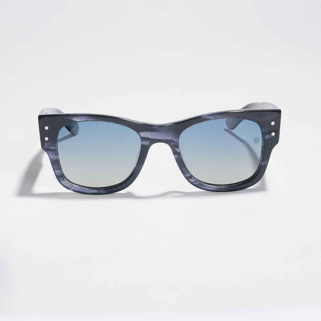 Tom Miller Elite 018 wayfarer sunglasses, black frame, blue lens #Eyewear frame color_Black / Blue