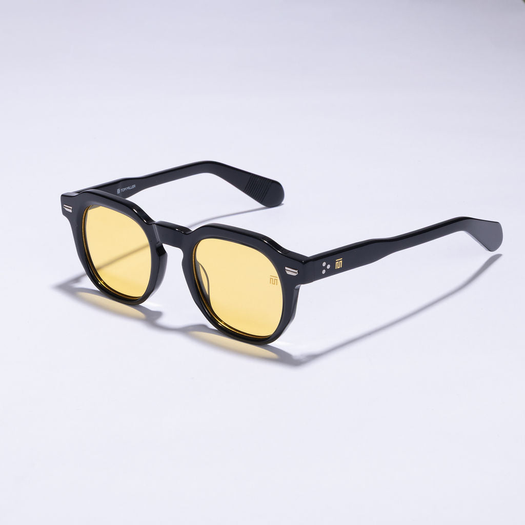 Tom Miller Select 009 round sunglasses, black frame, yellow lens