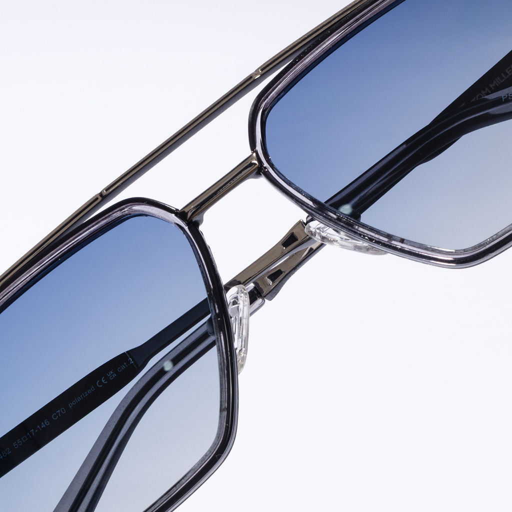 Tom Miller Select 002 aviator sunglasses, silver frame, blue lens #Frame Color_Silver / Blue Lens