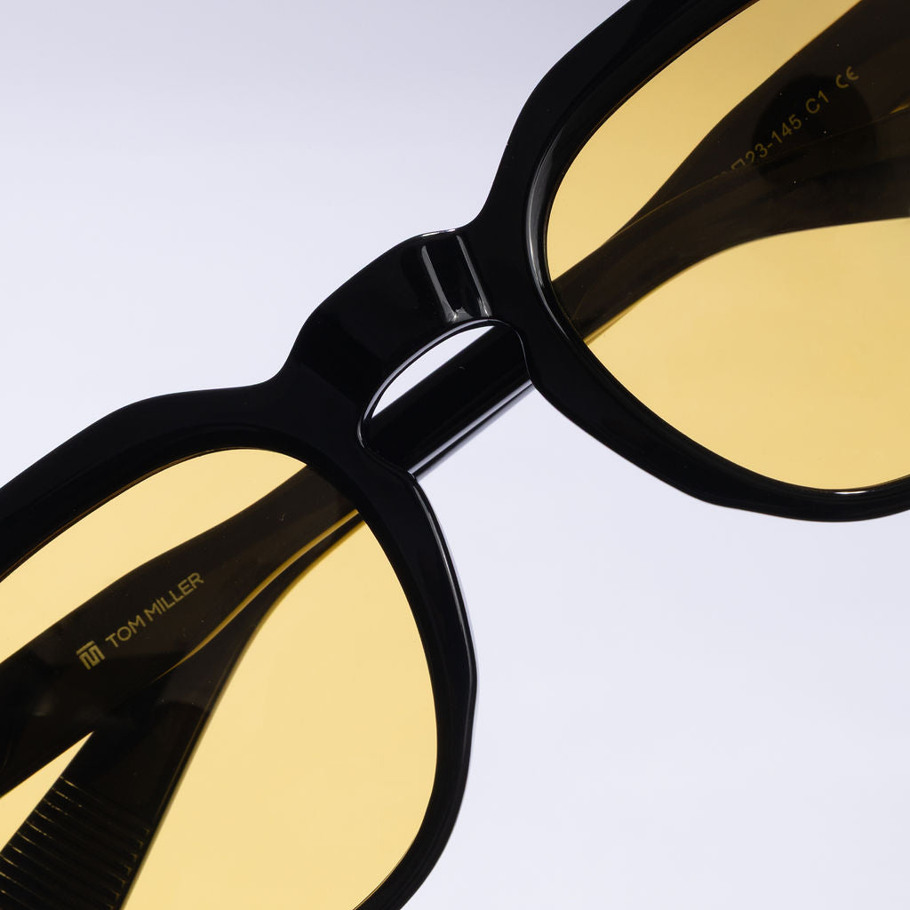 Tom Miller Select 009 round sunglasses, black frame, yellow lens