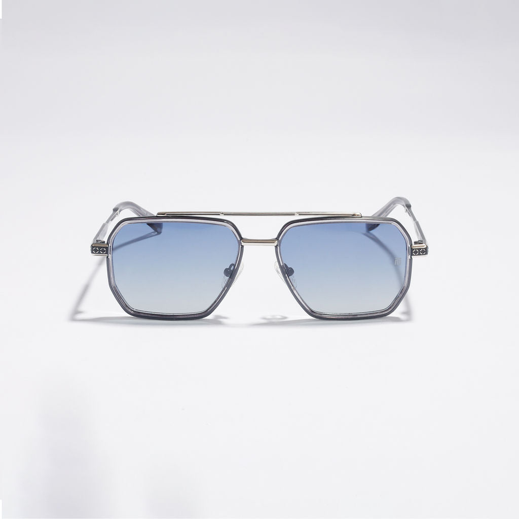 Tom Miller Select 002 aviator sunglasses, silver frame, blue lens #Frame Color_Silver / Blue Lens