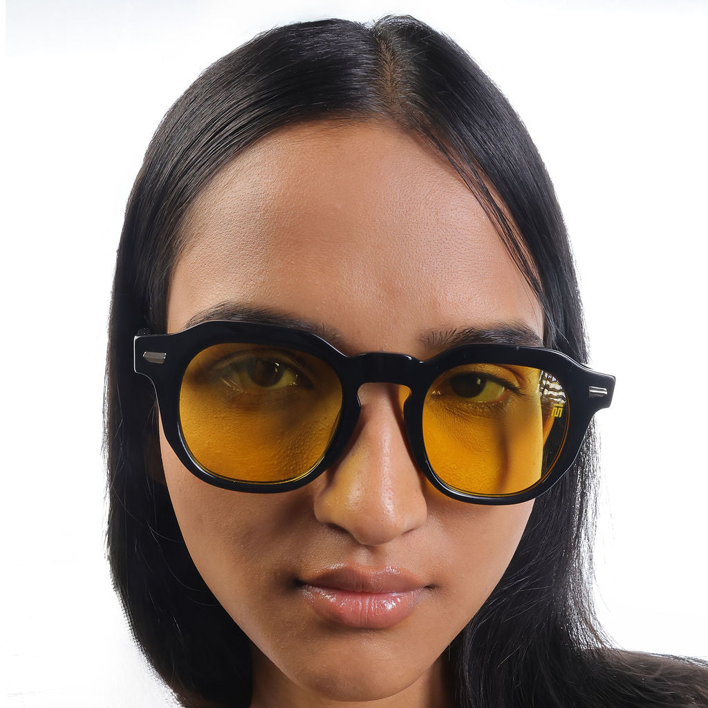 Tom Miller Select 009 round sunglasses, black frame, yellow lens