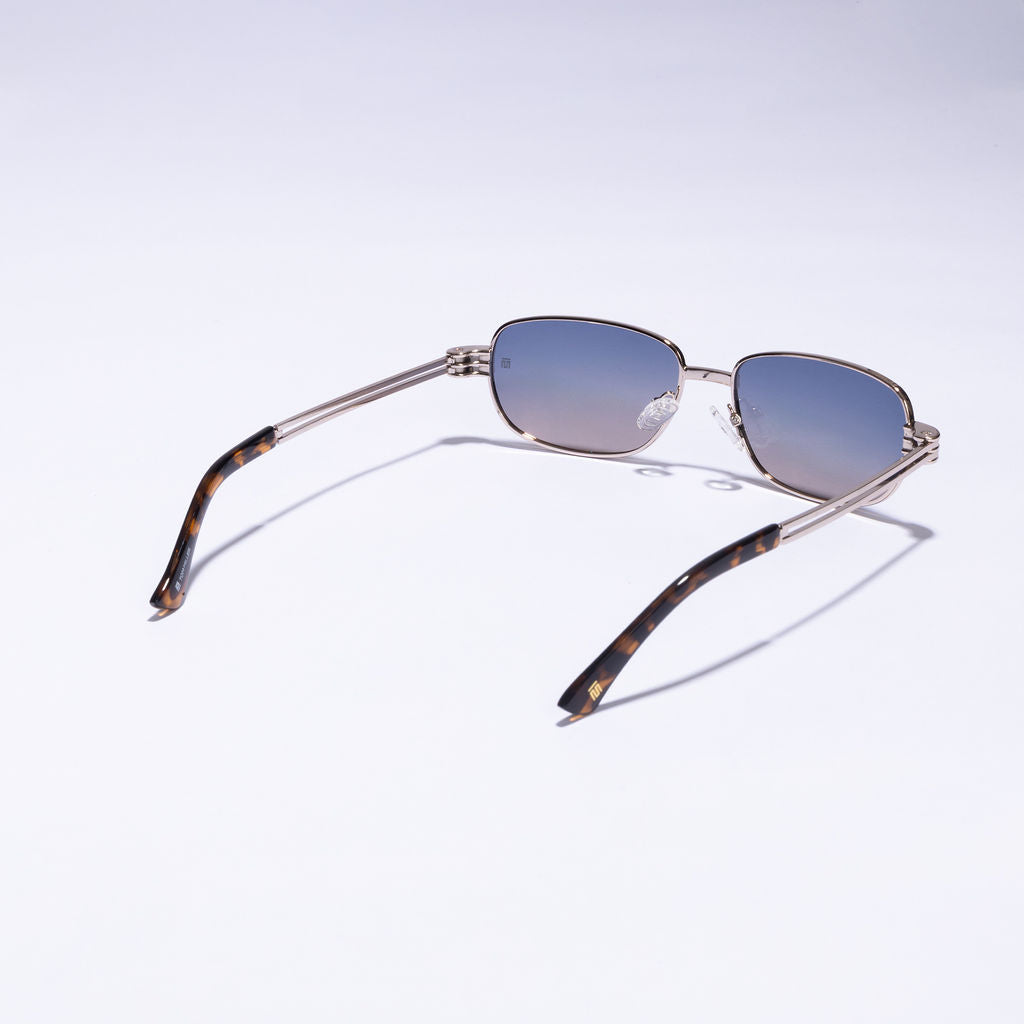 Tom Miller Select 004 rectangle sunglasses, gold frame, blue lens
