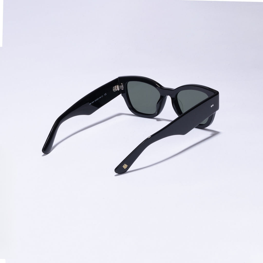 Tom Miller Elite 017 cat eye sunglasses, black frame, green lens #Eyewear frame color_Black / Green Lens