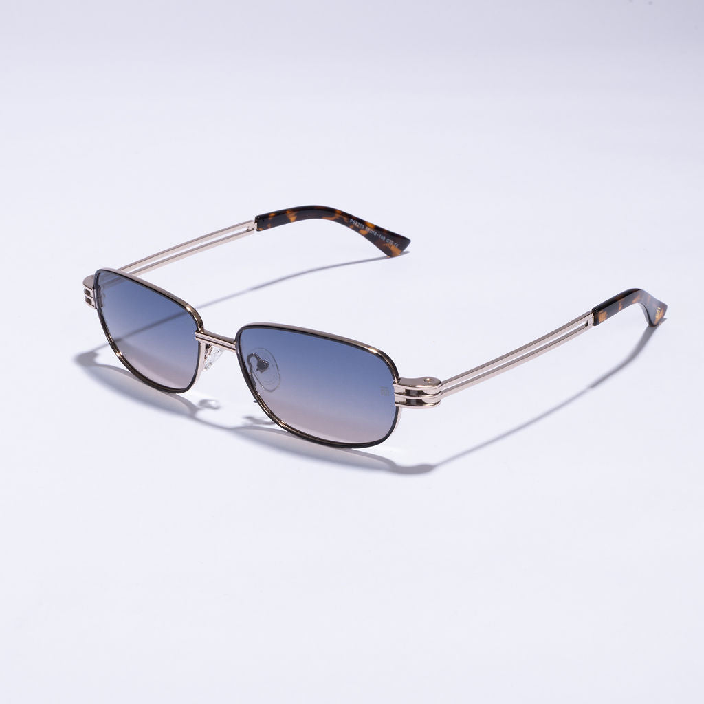 Tom Miller Select 004 rectangle sunglasses, gold frame, blue lens
