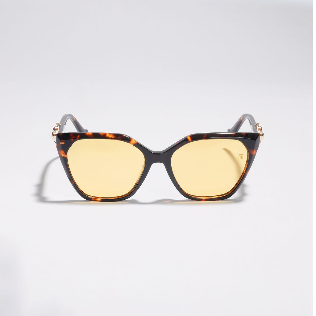 Tom Miller Elite 015 cat eye sunglasses, tortoiseshell frame, yellow lens
