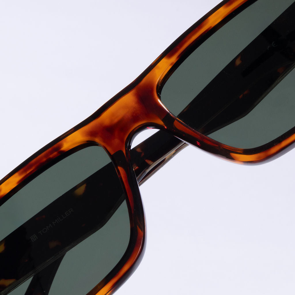 Tom Miller Select 012 rectangle sunglasses, tortoise frame, green lens #Eyewear frame color_Tortoise / Green Lens