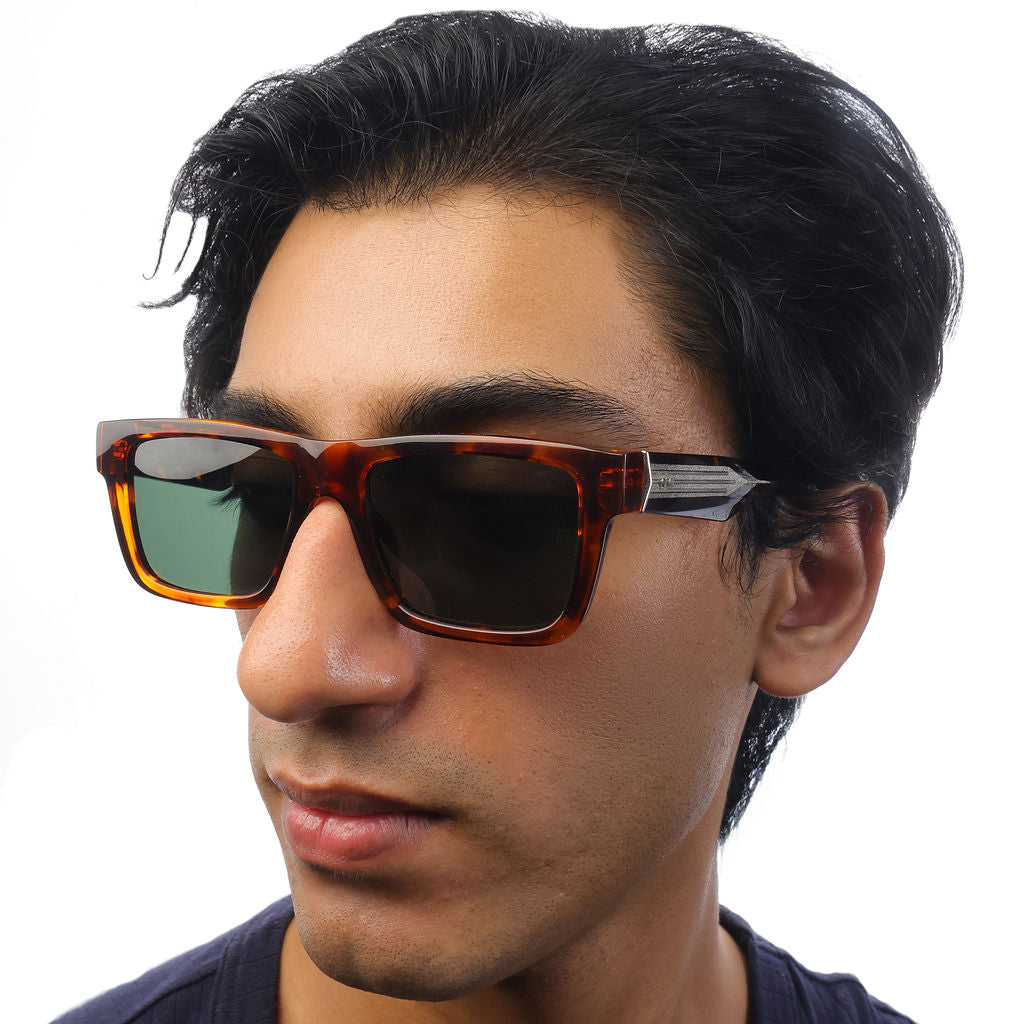 Tom Miller Select 012 rectangle sunglasses, tortoise frame, green lens #Eyewear frame color_Tortoise / Green Lens