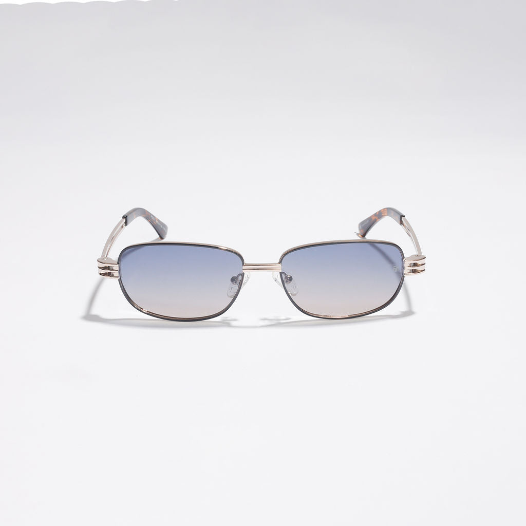 Tom Miller Select 004 rectangle sunglasses, gold frame, blue lens
