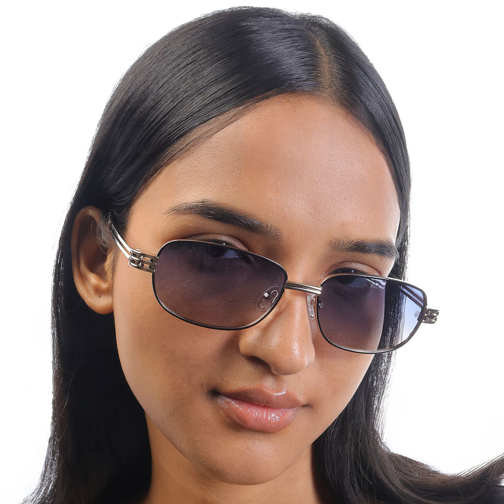 Tom Miller Select 004 rectangle sunglasses, gold frame, blue lens