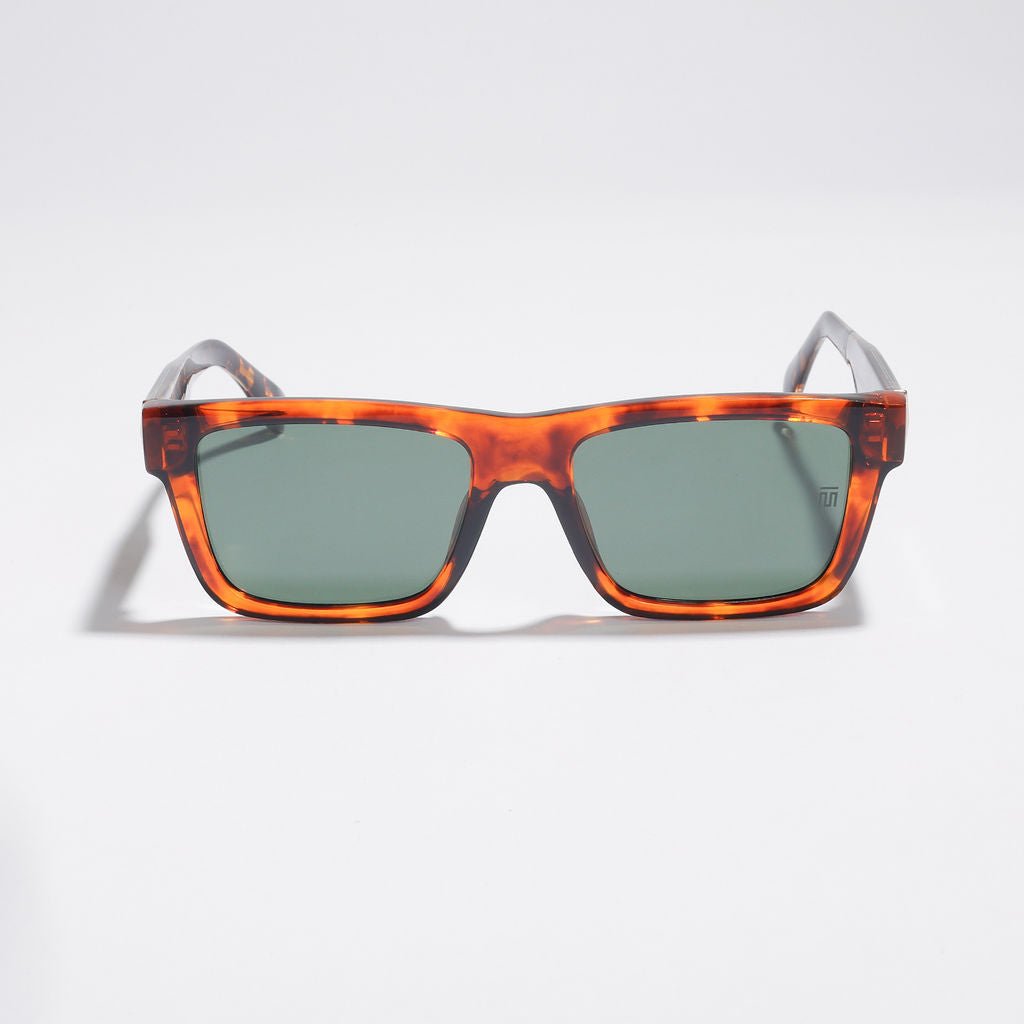 Tom Miller Select 012 rectangle sunglasses, tortoise frame, green lens #Eyewear frame color_Tortoise / Green Lens
