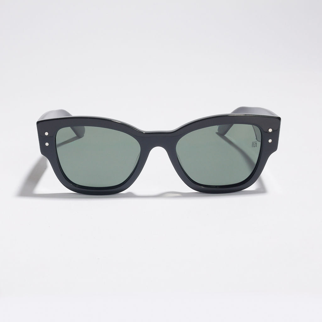 Tom Miller Elite 017 cat eye sunglasses, black frame, green lens #Eyewear frame color_Black / Green Lens