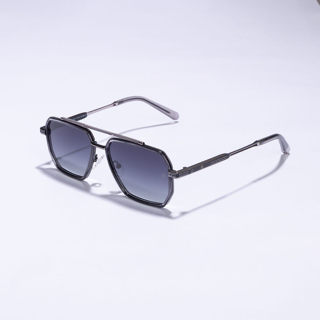 Tom Miller Select 002 aviator sunglasses, silver frame, grey lens #Frame Color_Silver / Grey Lens
