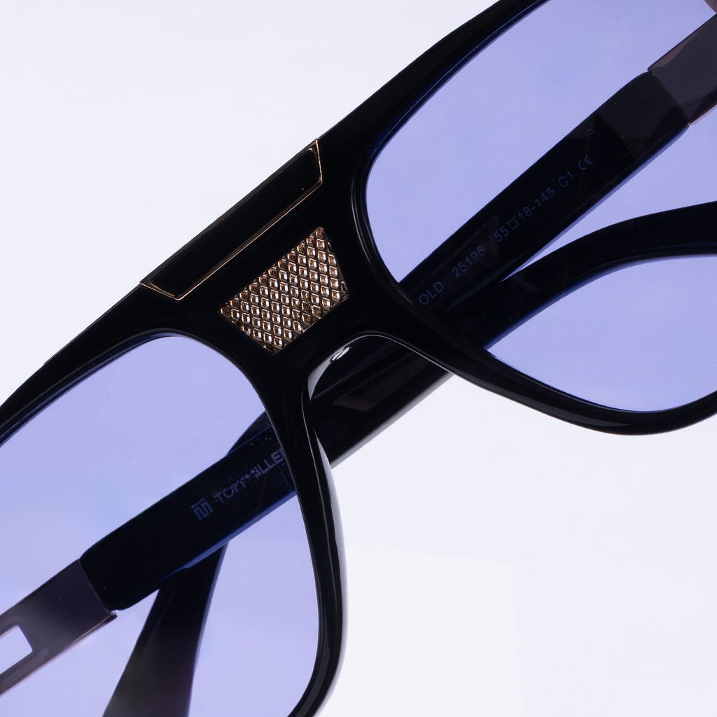 Tom Miller Elite 013 aviator sunglasses, black frame, purple lens