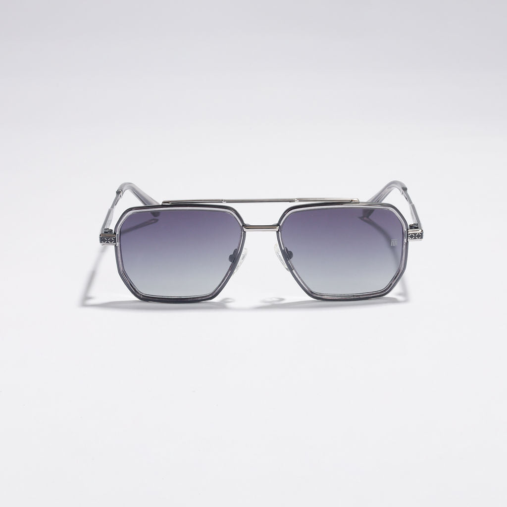 Tom Miller Select 002 aviator sunglasses, silver frame, grey lens #Frame Color_Silver / Grey Lens