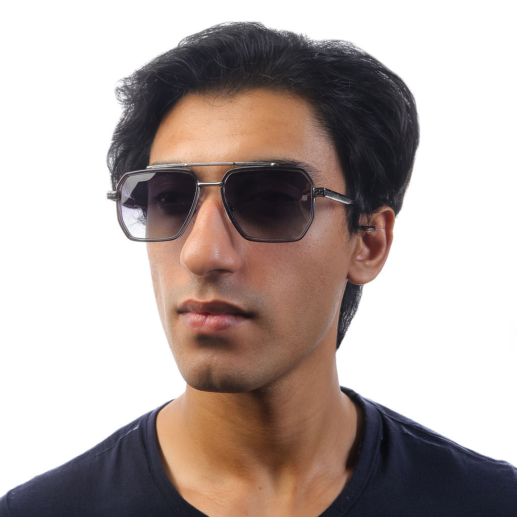 Tom Miller Select 002 aviator sunglasses, silver frame, grey lens #Frame Color_Silver / Grey Lens
