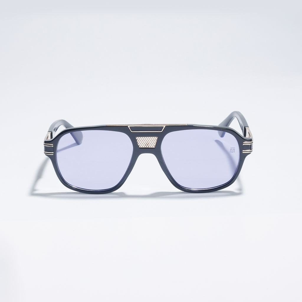 Tom Miller Elite 013 aviator sunglasses, black frame, purple lens