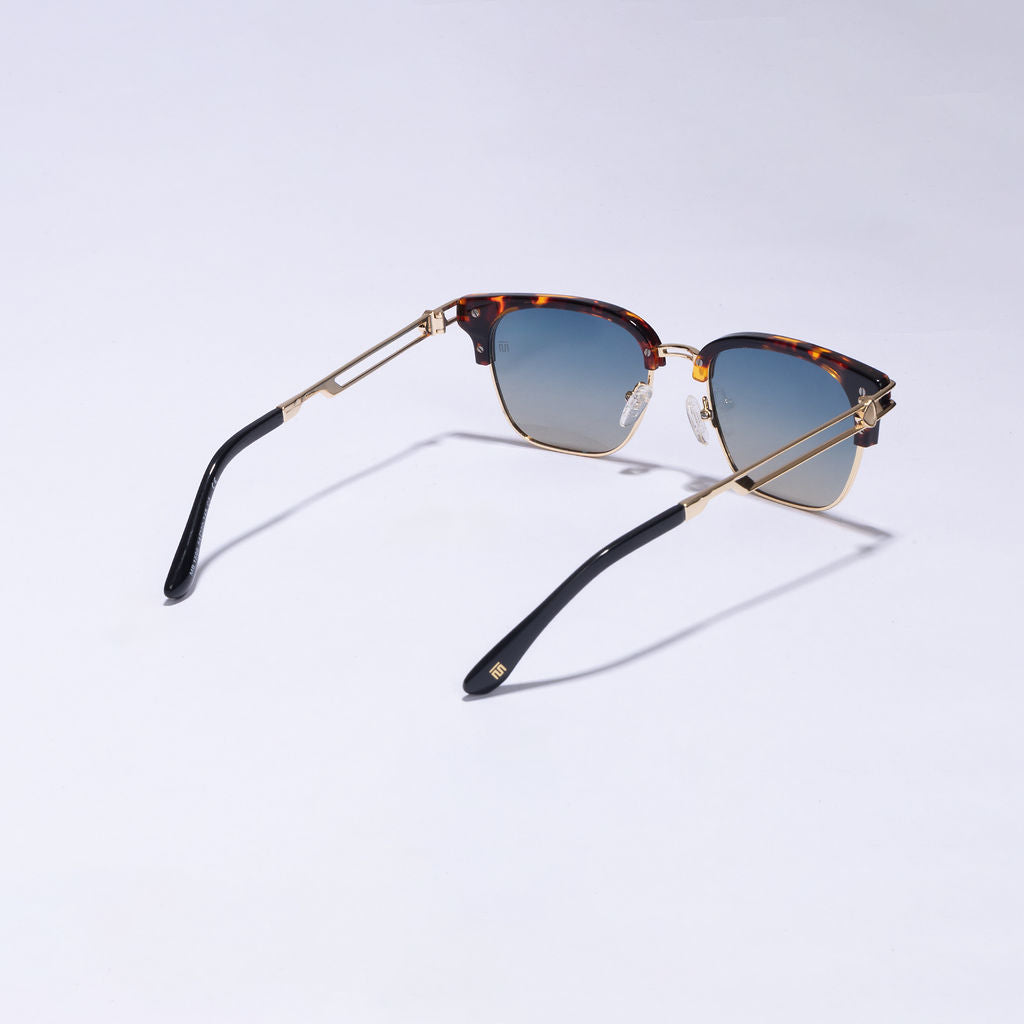 Tom Miller Elite 008 browline sunglasses, gold frame, blue lens