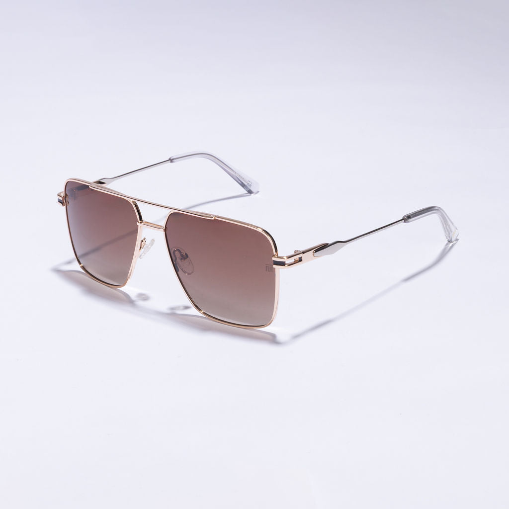 Tom Miller Elite 007 square sunglasses, gold frame, brown lens #Frame Color_Gold / Brown Lens