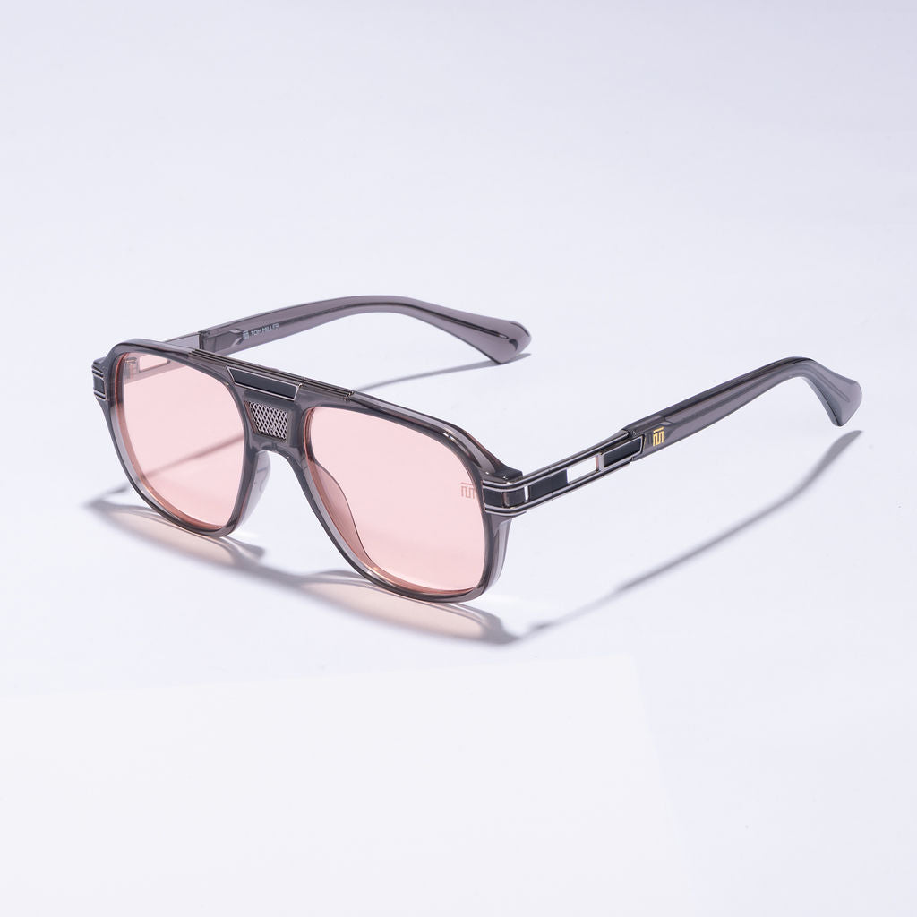 Tom Miller Elite 013 aviator sunglasses, grey frame, pink lens