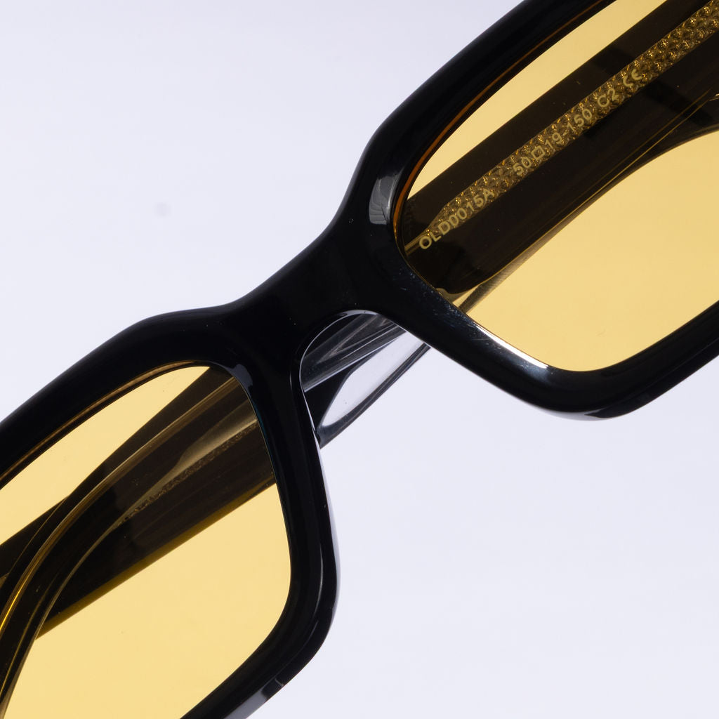 Tom Miller Select 010 rectangle sunglasses, black frame, yellow lens