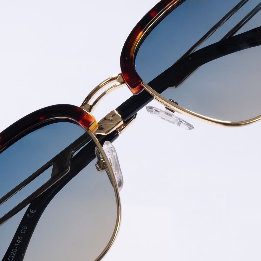 Tom Miller Elite 008 browline sunglasses, gold frame, blue lens