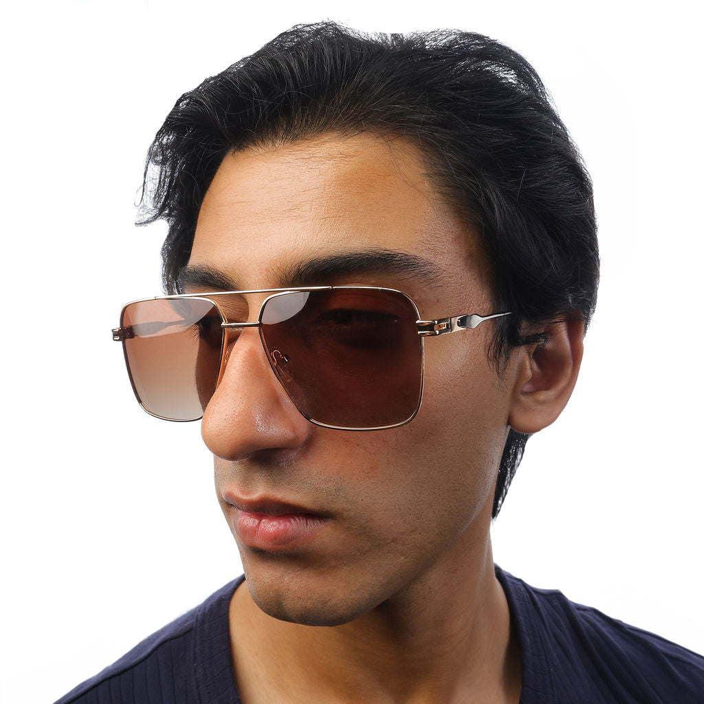 Tom Miller Elite 007 square sunglasses, gold frame, brown lens #Frame Color_Gold / Brown Lens