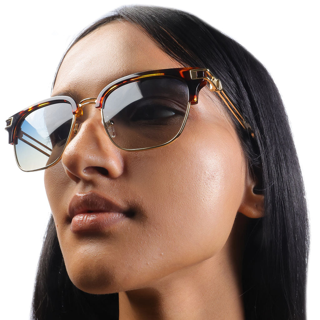 Tom Miller Elite 008 browline sunglasses, gold frame, blue lens