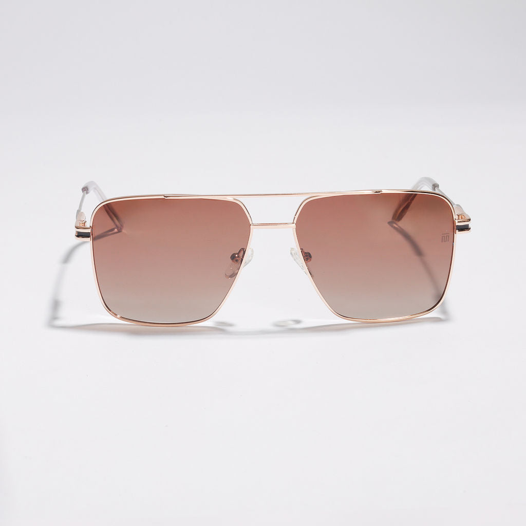 Tom Miller Elite 007 square sunglasses, gold frame, brown lens #Frame Color_Gold / Brown Lens