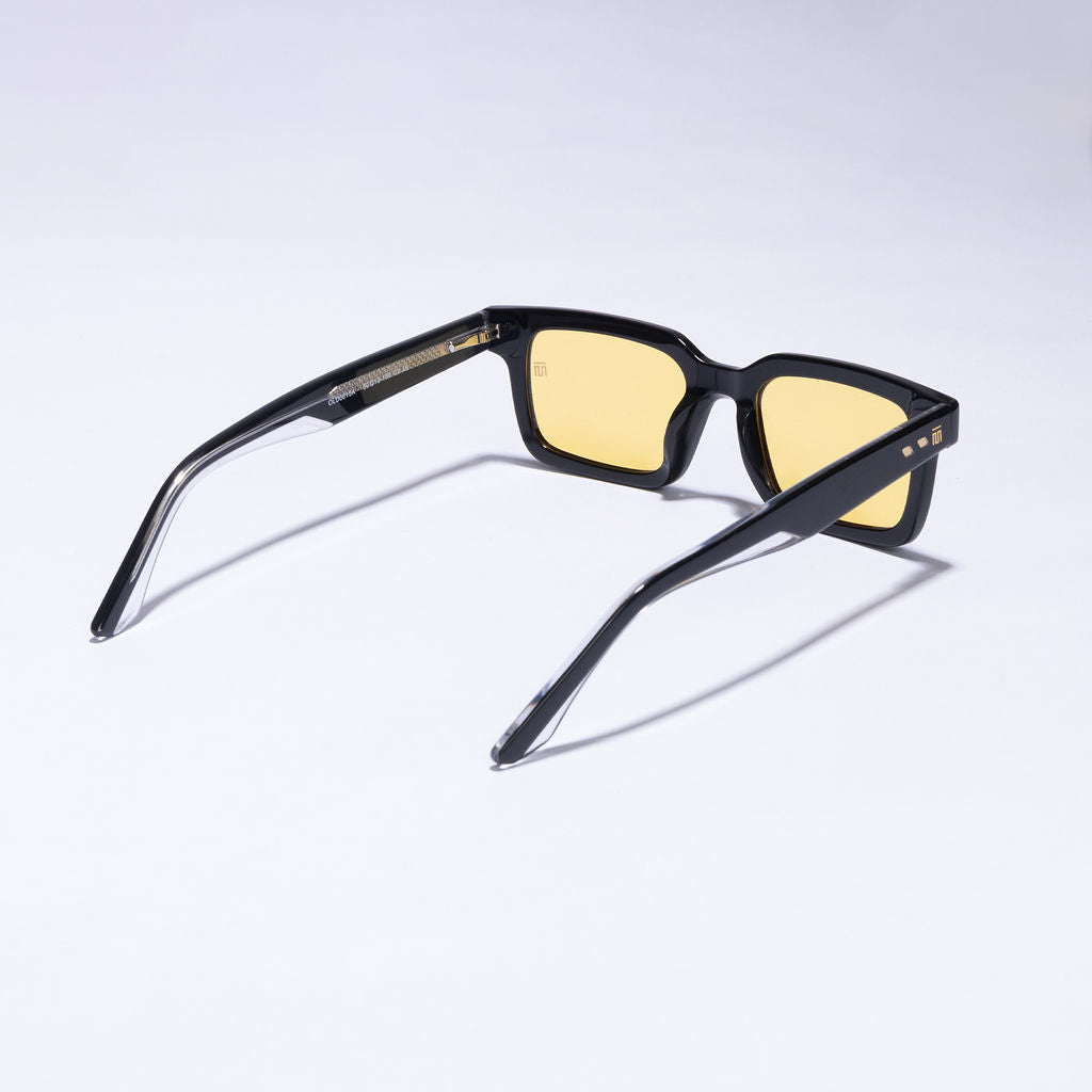 Tom Miller Select 010 rectangle sunglasses, black frame, yellow lens