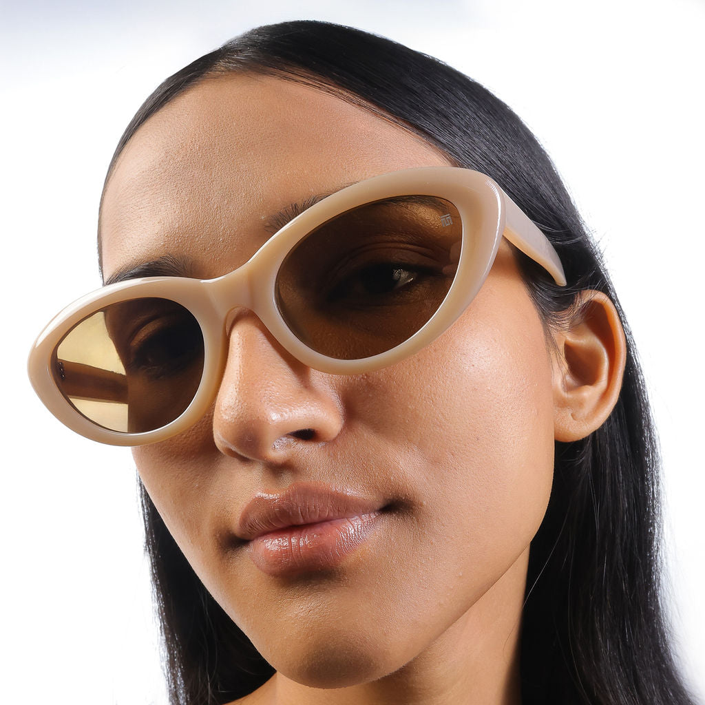 Tom Miller Essential 004 cat eye sunglasses, peach frame, brown lens