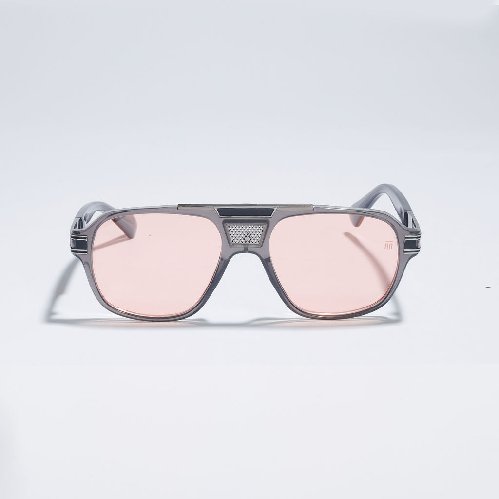 Tom Miller Elite 013 aviator sunglasses, grey frame, pink lens