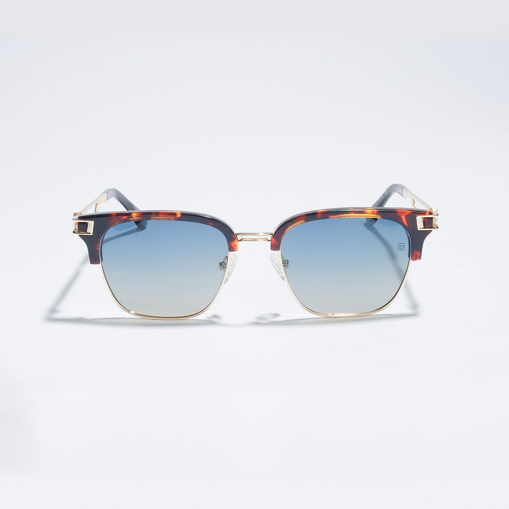 Tom Miller Elite 008 browline sunglasses, gold frame, blue lens