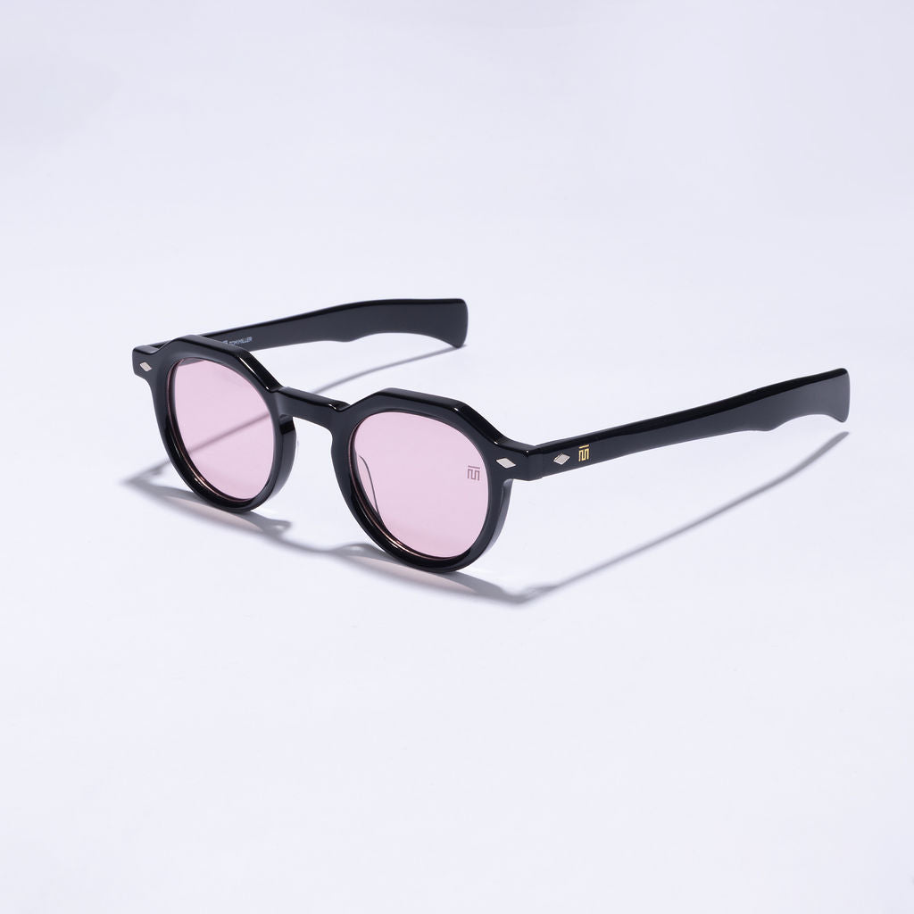 Tom Miller Select 007 round sunglasses, black frame, pink lens #Frame Color_Black / Pink