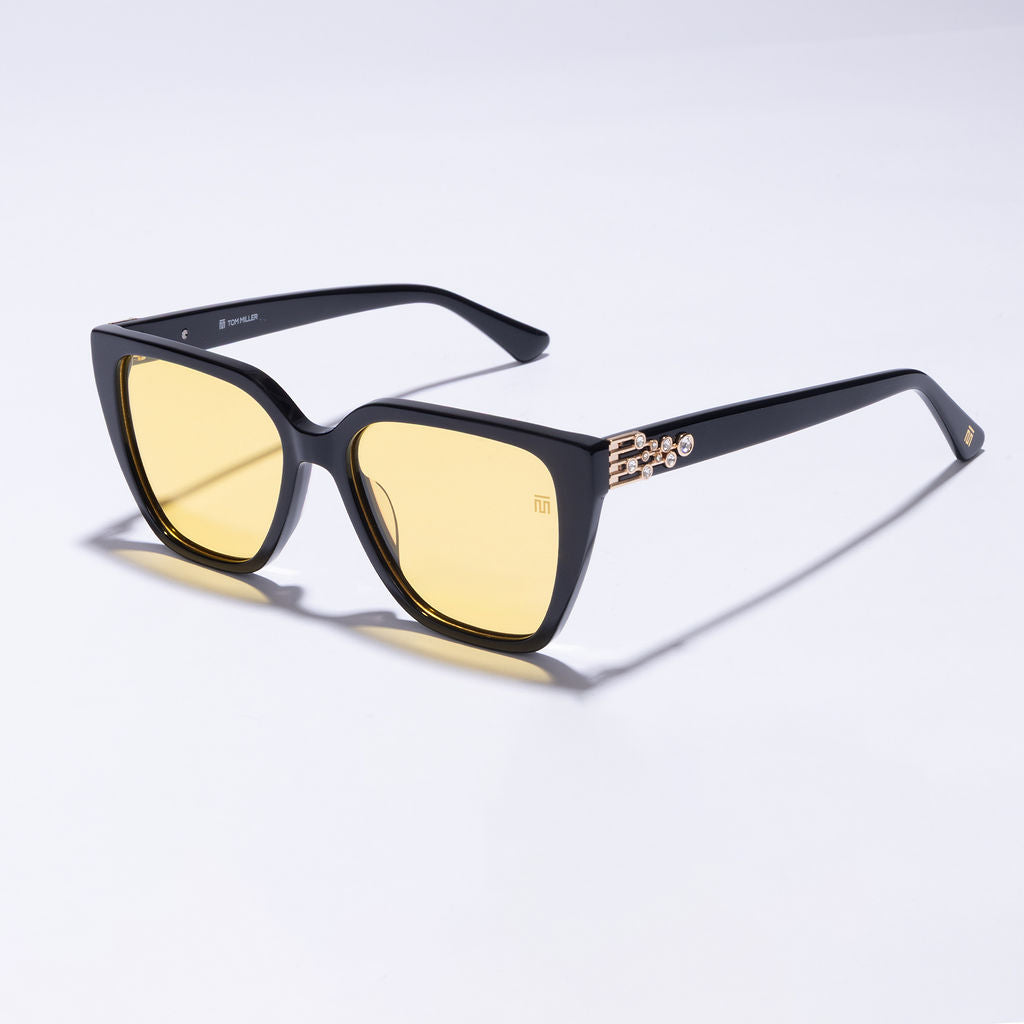 Tom Miller Select 008 cat eye sunglasses, black frame, yellow lens